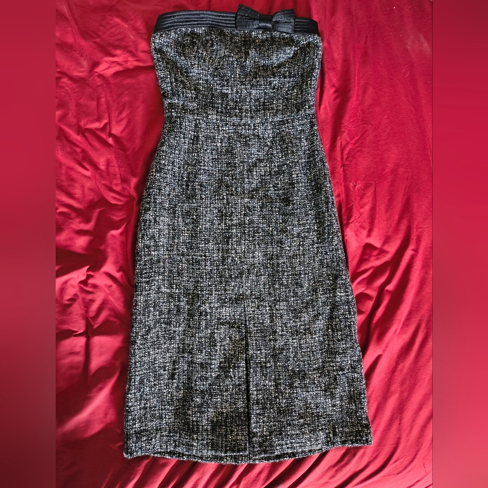 Vtg Y2K Express Boucle Strapless Dress